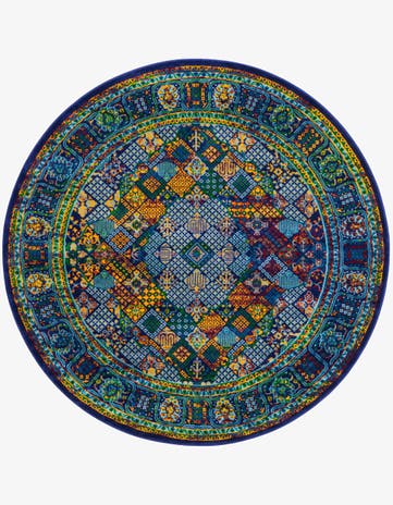 Navy Blue Calypso Round Rug