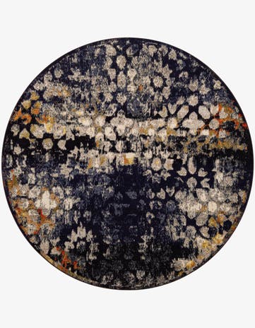 Navy Blue Washable Carnevale Round Rug