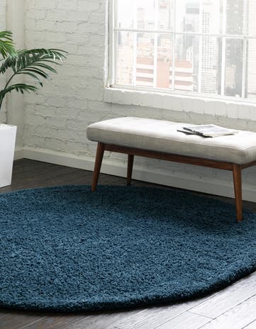 Navy Blue Everyday Shag Round Rug