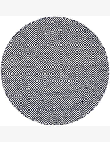 Navy Blue Hand Woven Geo Trellis Flatweave Round Rug