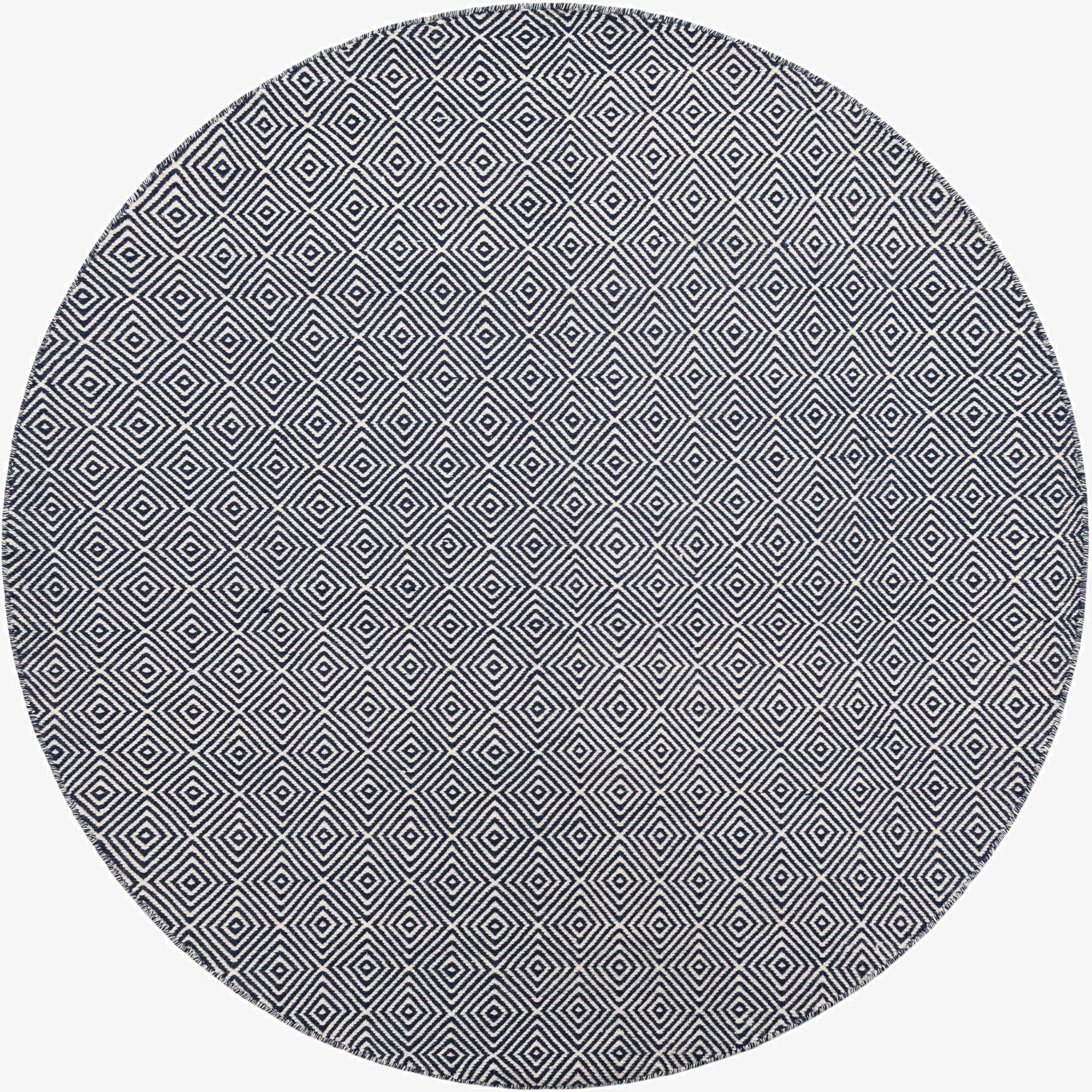 185cm x 185cm  Hand Woven Geo Trellis Flatweave Round Rug