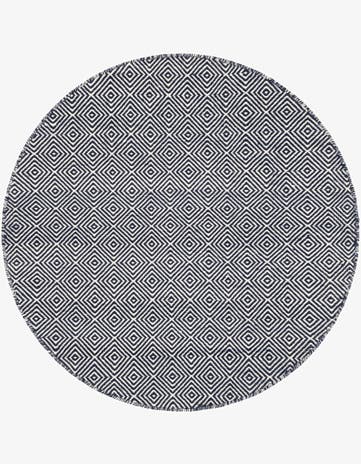 Navy Blue Hand Woven Geo Trellis Flatweave Round Rug