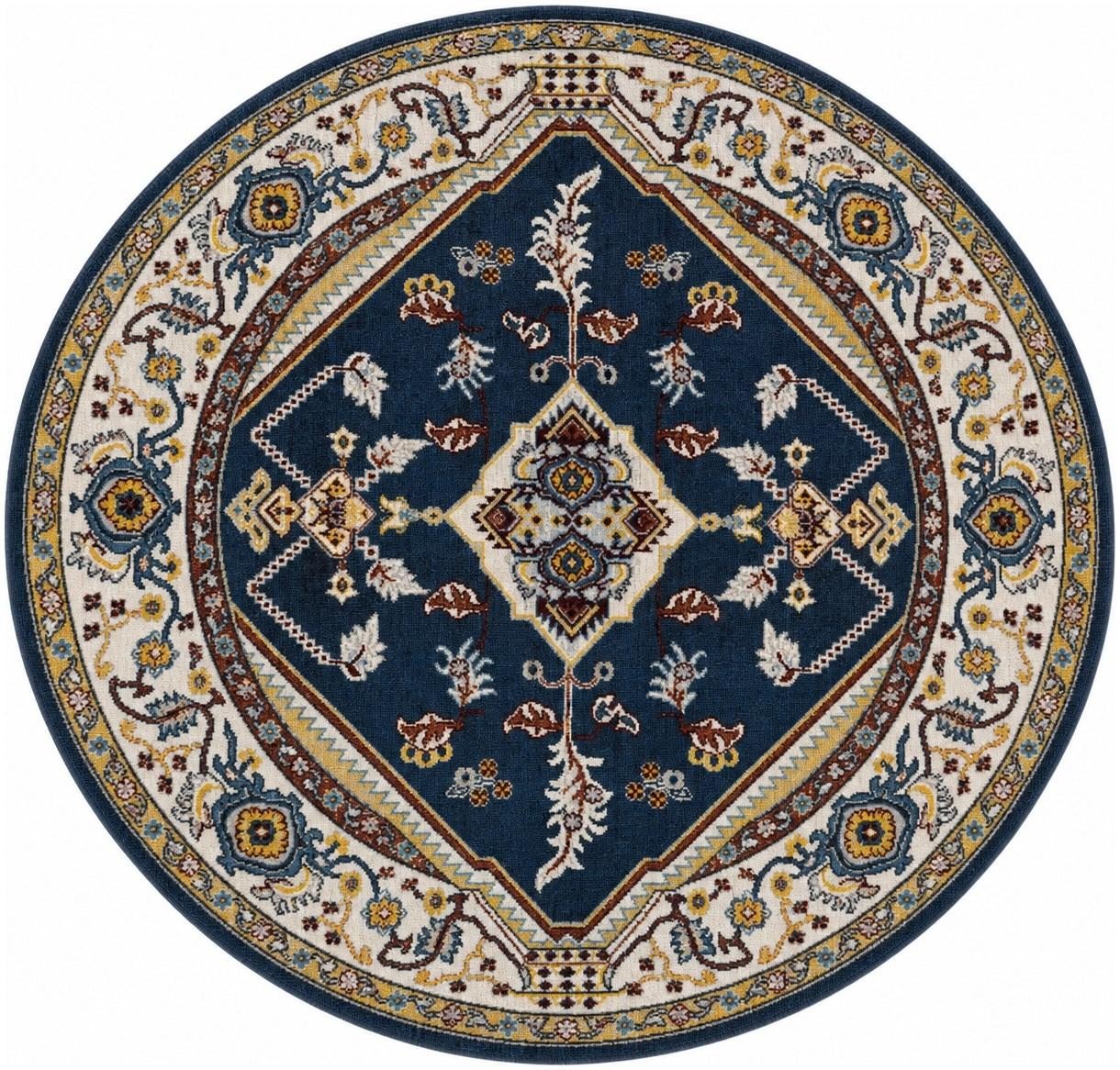 Navy Blue Kamala Washable Round Rug