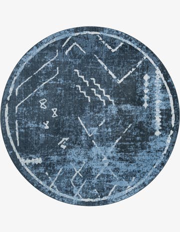 Navy Blue Kamala Washable Round Rug