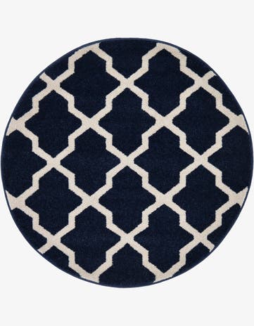Navy Blue Lattice Round Rug