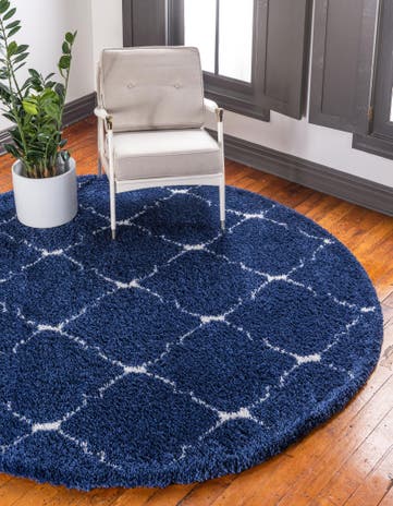 Navy Blue Moroccan Shag Round Rug