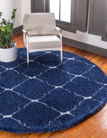 Navy Blue Moroccan Shag Round Rug