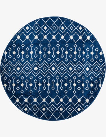 Navy Blue Moroccan Trellis Round Rug