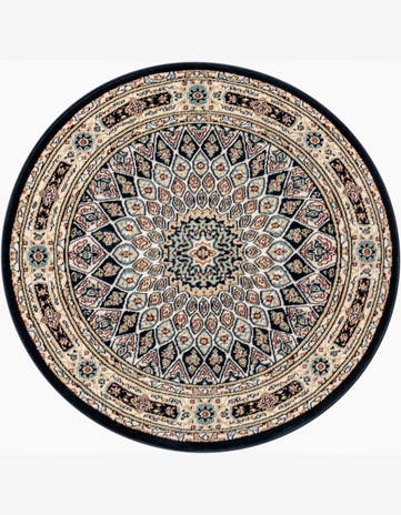 Navy Blue Nain Design Round Rug