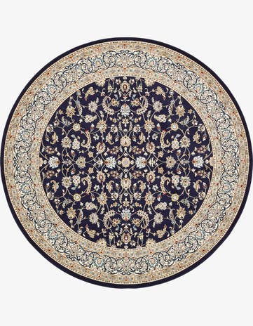 Navy Blue Nain Design Round Rug