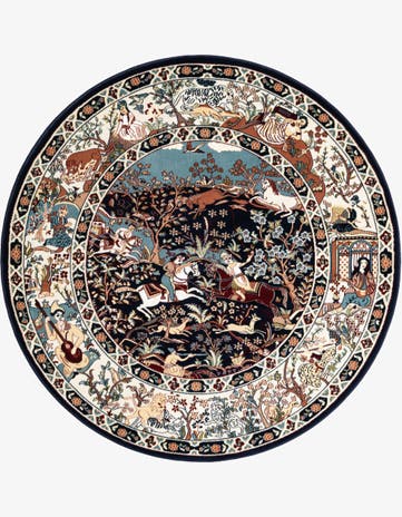 Navy Blue Nain Design Round Rug