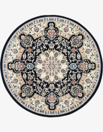 Navy Blue Nain Design Round Rug