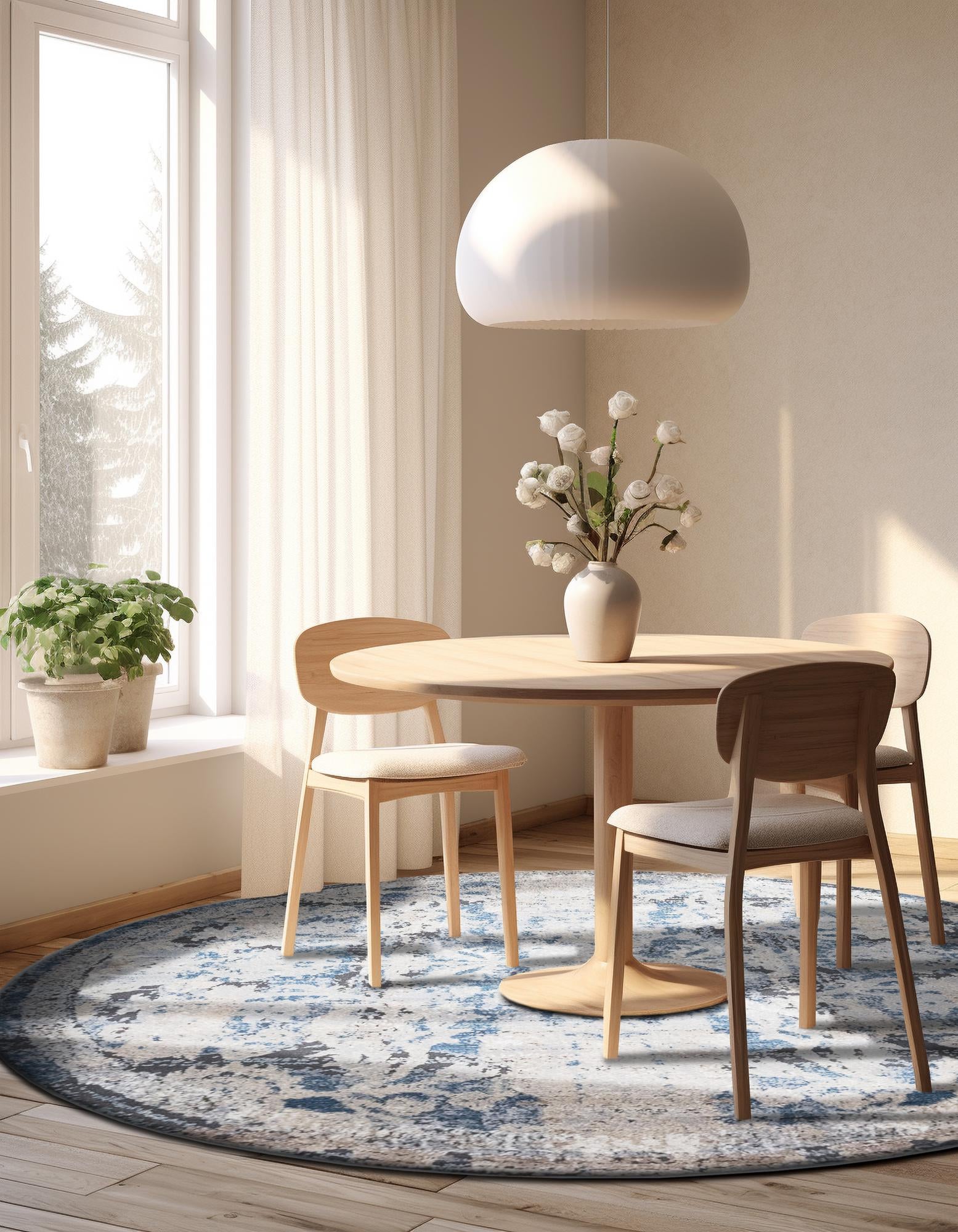 Navy Blue 152cm x 152cm Oregon Round Rug Rugs UK