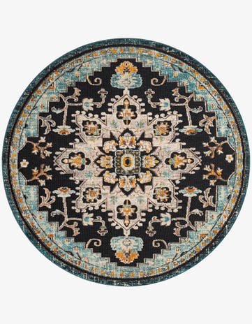 Navy Blue Easy-Clean Casablanca Indoor / Outdoor Round Rug