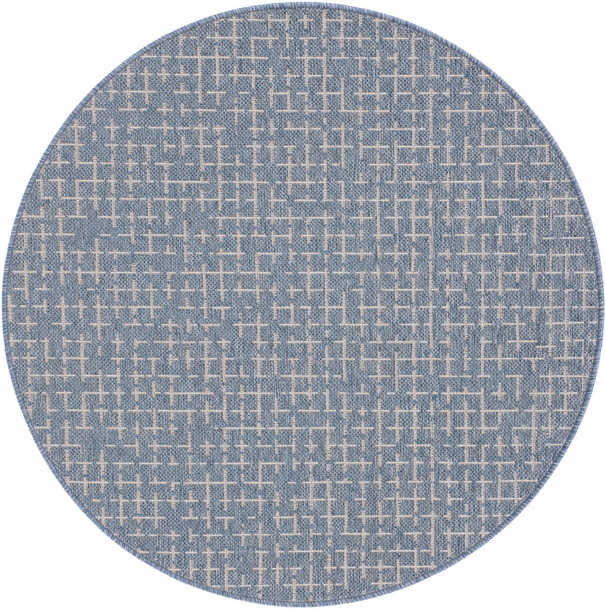 Navy Blue Easy-Clean Checkered Indoor / Outdoor Round Rug