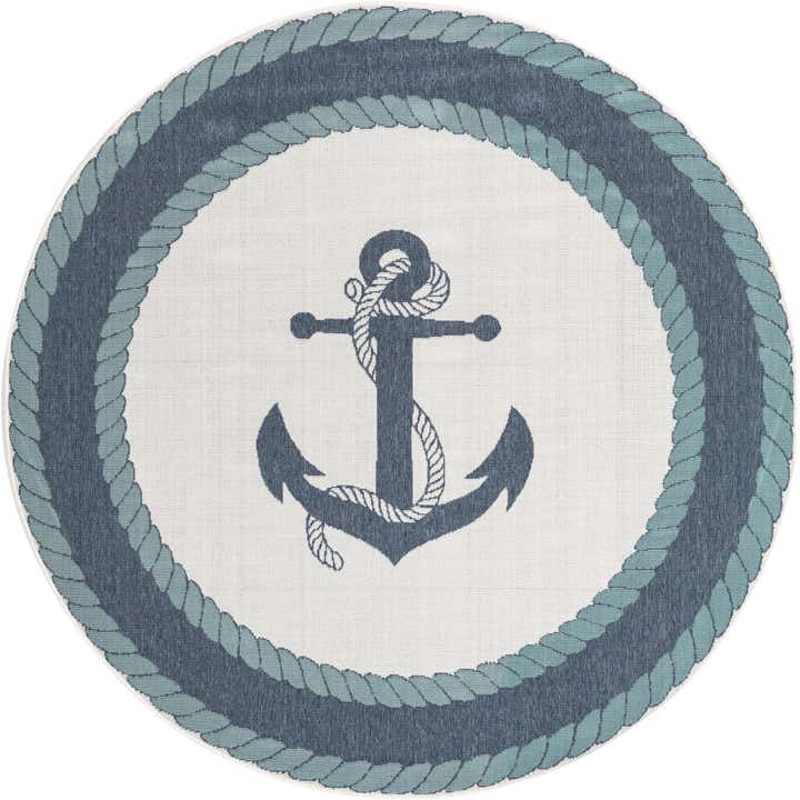 7' x 7' Easy-Clean Coastal Indoor / Outdoor Round Rug