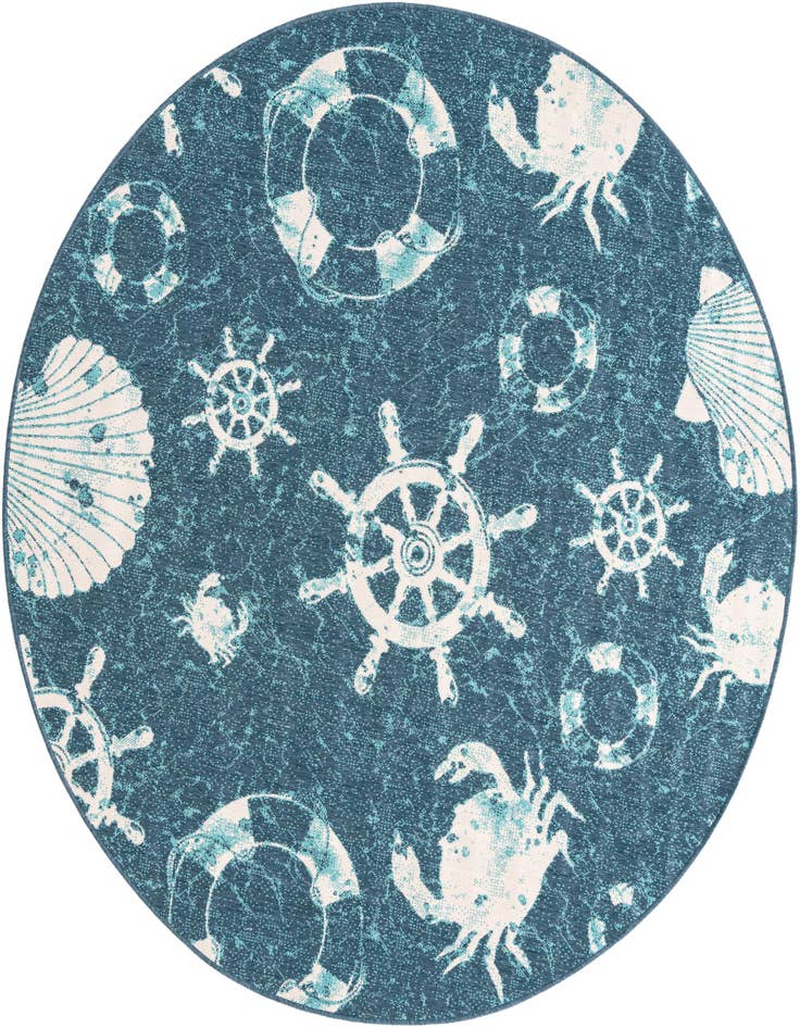 Detail image of 7' x 7' Easy-Clean Coastal Indoor / Outdoor Round Rug