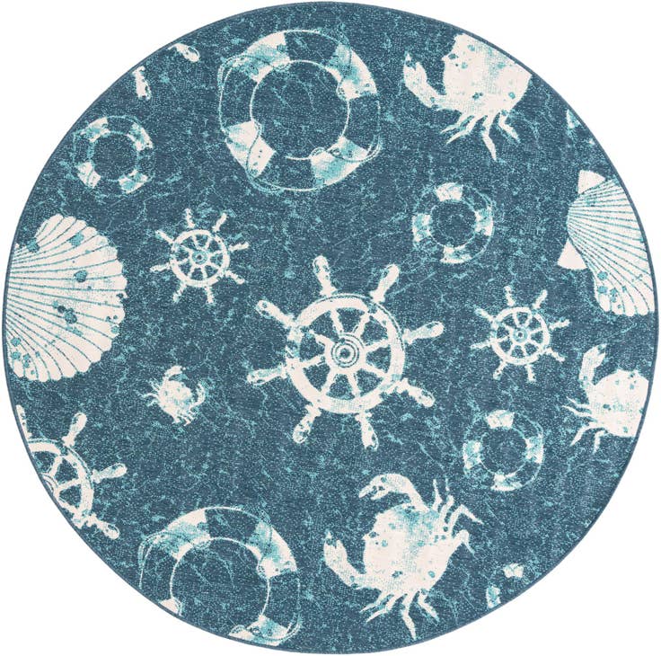 Detail image of 7' x 7' Easy-Clean Coastal Indoor / Outdoor Round Rug