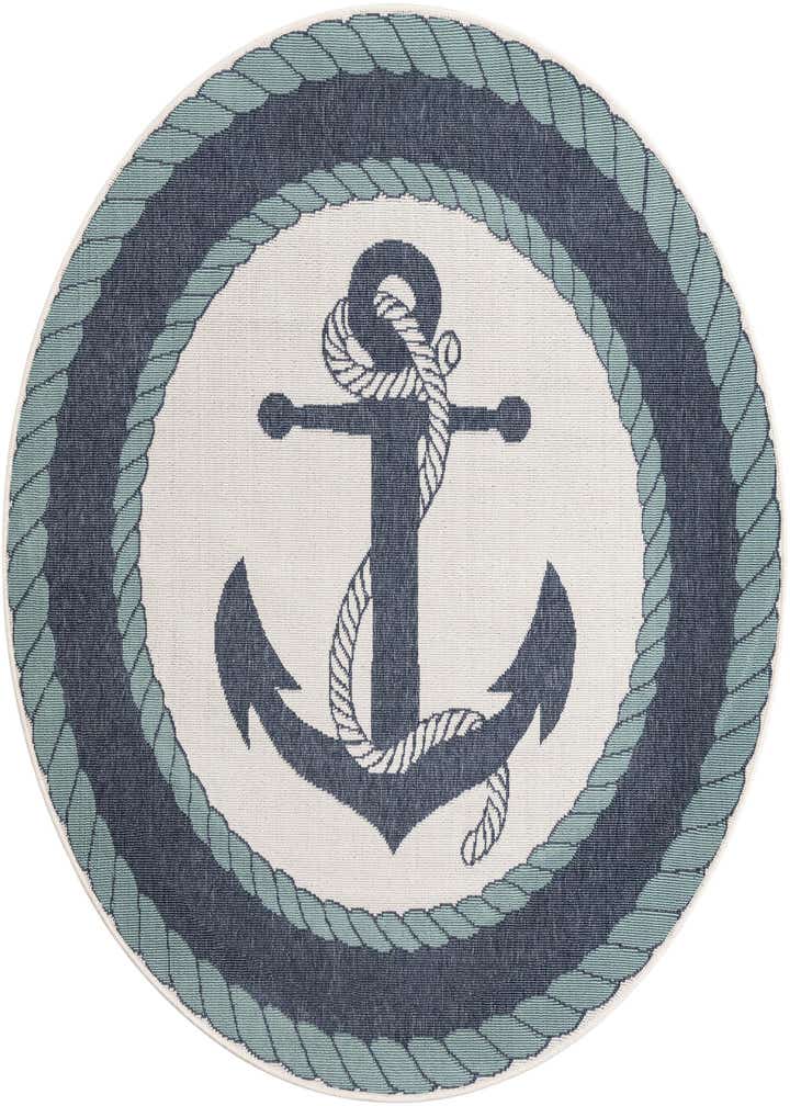 5' 3 x 5' 3 Easy-Clean Coastal Indoor / Outdoor Round Rug