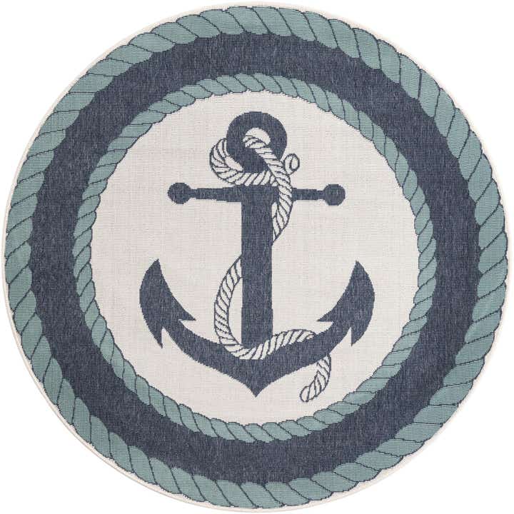 5' 3 x 5' 3 Easy-Clean Coastal Indoor / Outdoor Round Rug