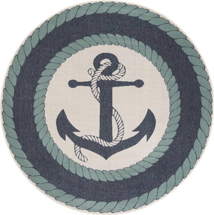 Detail image of 7' 10 x 7' 10 Easy-Clean Coastal Indoor / Outdoor Round Rug