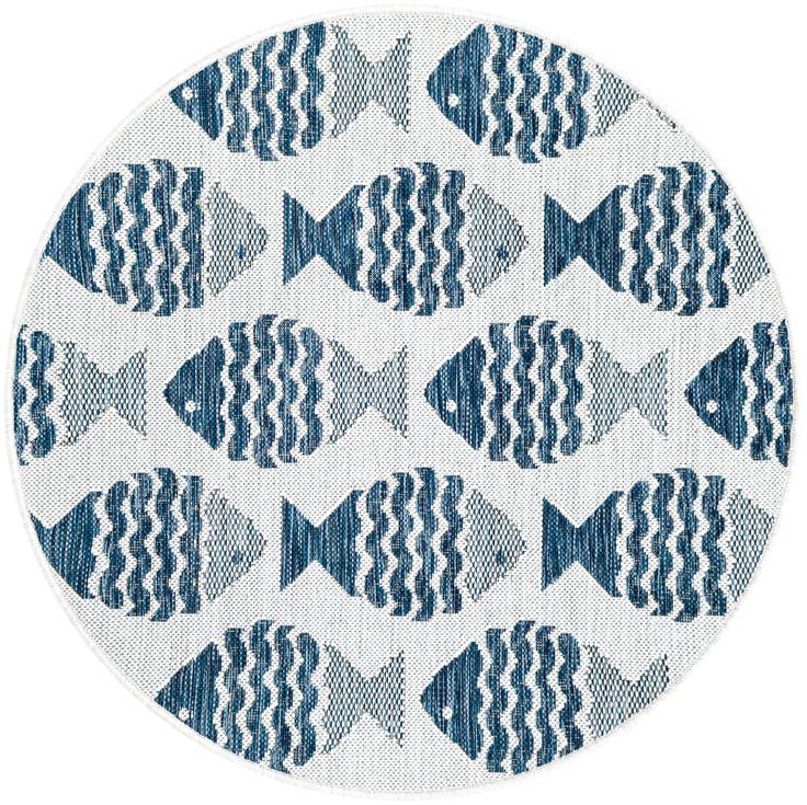 Detail image of 3' 1 x 3' 1 Easy-Clean Coastal Indoor / Outdoor Round Rug