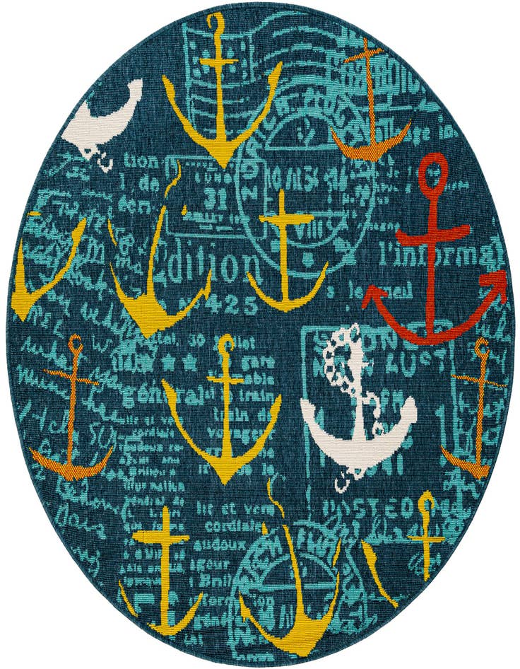Detail image of 5' x 5' Easy-Clean Coastal Indoor / Outdoor Round Rug