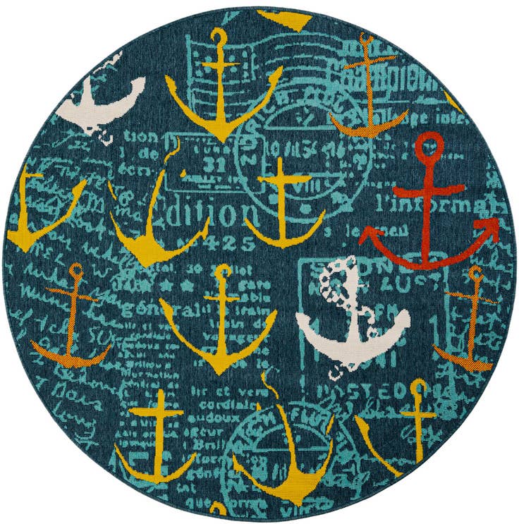 Detail image of 6' x 6' Easy-Clean Coastal Indoor / Outdoor Round Rug