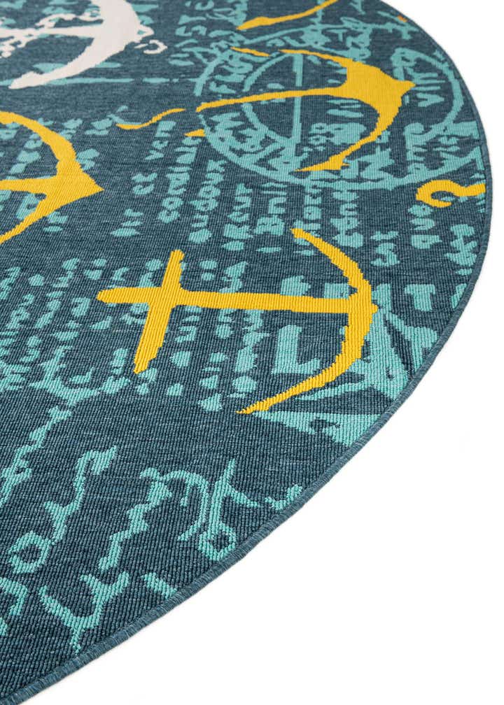 3' x 3' Easy-Clean Coastal Indoor / Outdoor Round Rug
