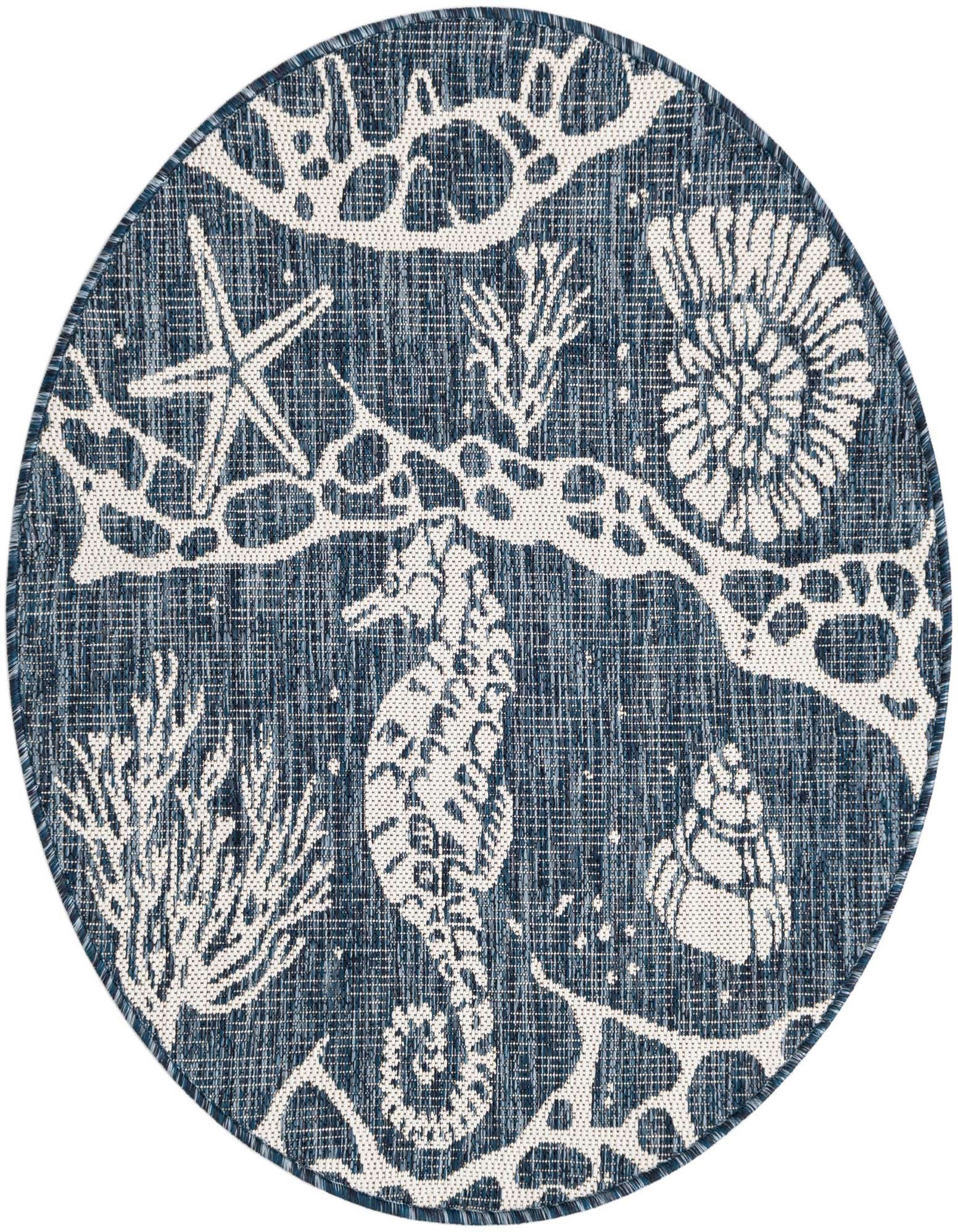 3' x 3' Easy-Clean Coastal Indoor / Outdoor Round Rug