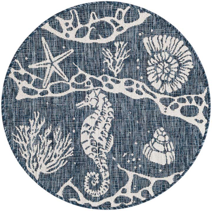 3' x 3' Easy-Clean Coastal Indoor / Outdoor Round Rug