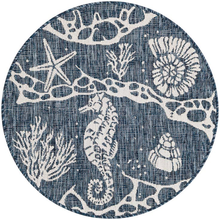 Detail image of 3' x 3' Easy-Clean Coastal Indoor / Outdoor Round Rug