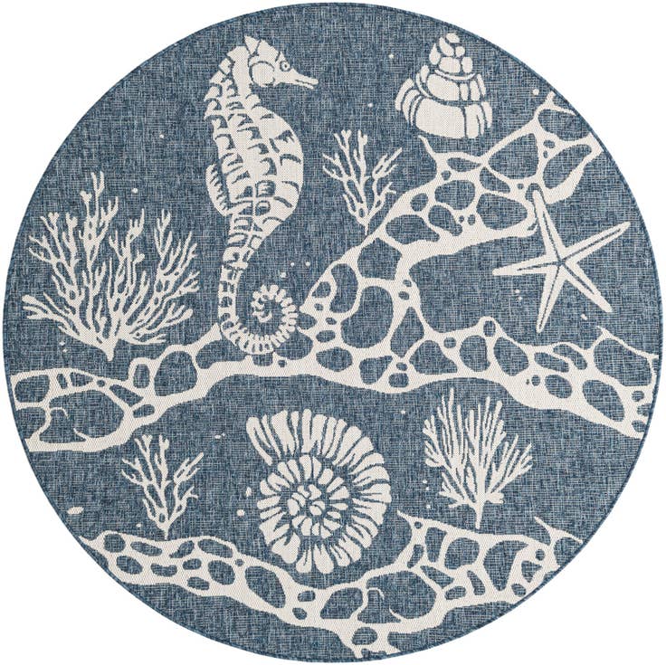 Detail image of 6' x 6' Easy-Clean Coastal Indoor / Outdoor Round Rug