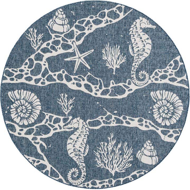 7' 10 x 7' 10 Easy-Clean Coastal Indoor / Outdoor Round Rug