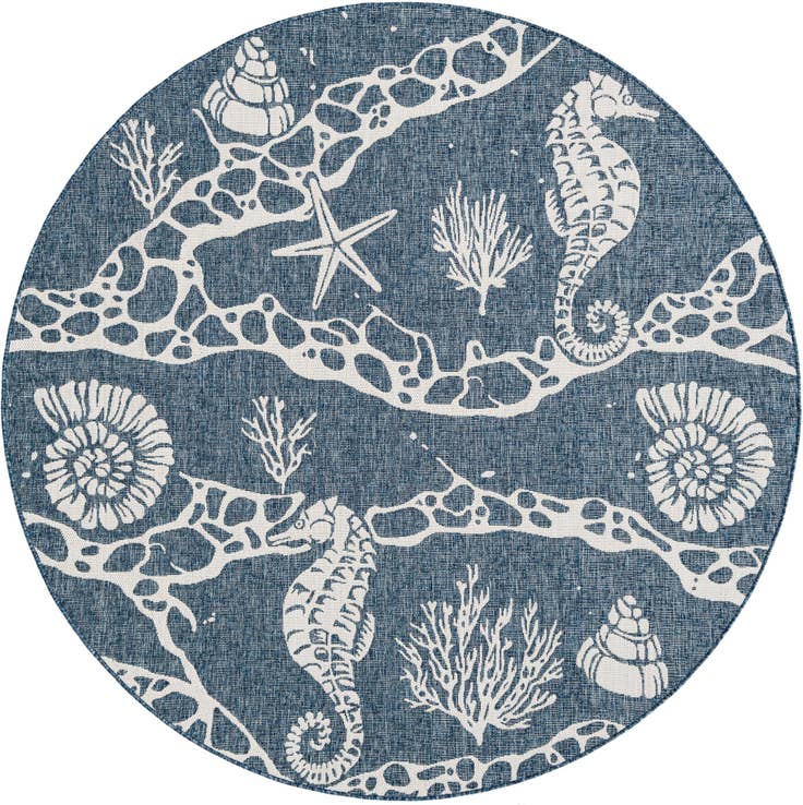 Detail image of 7' 10 x 7' 10 Easy-Clean Coastal Indoor / Outdoor Round Rug