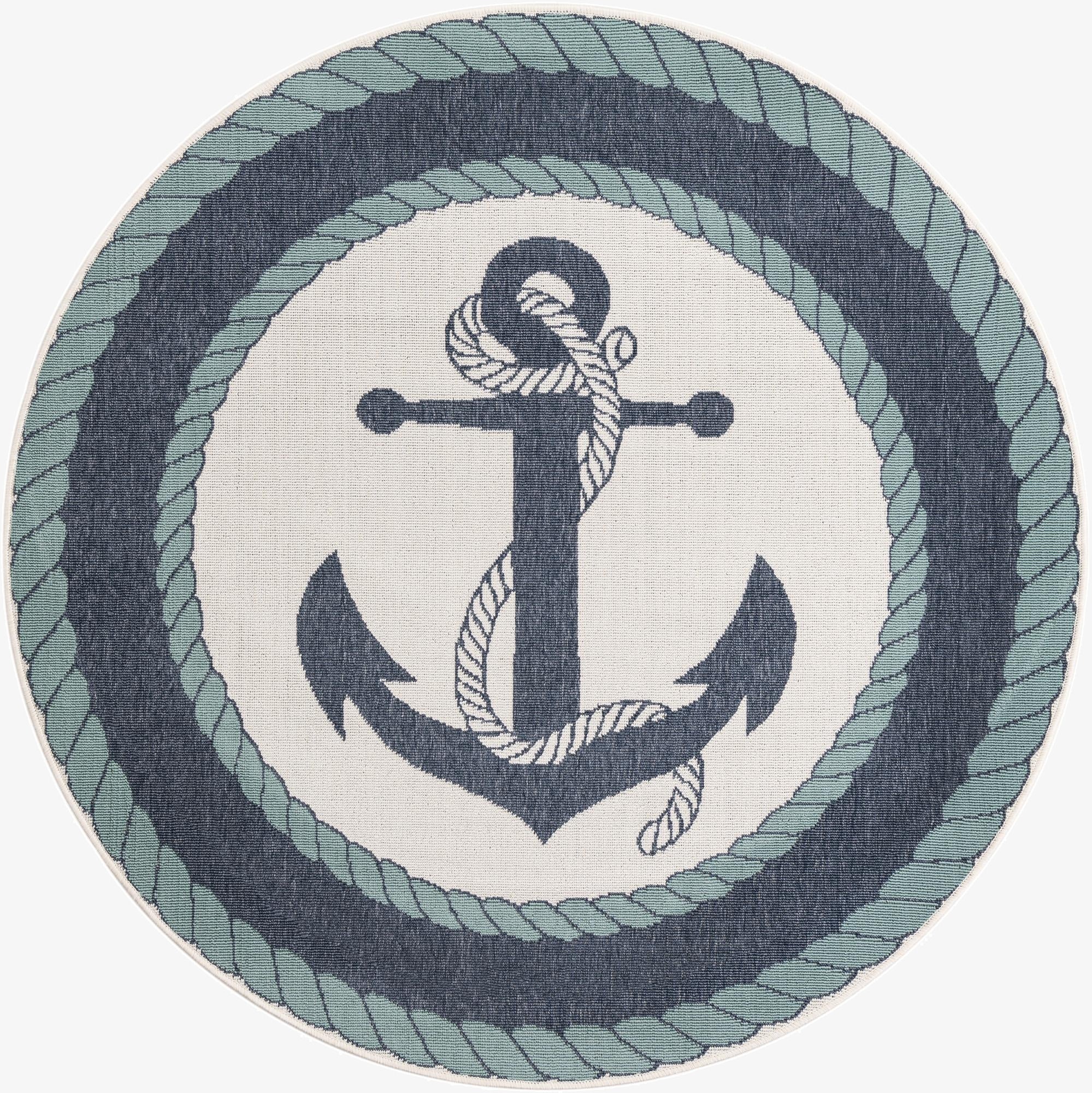 5' 3 x 5' 3  Washable Coastal Indoor / Outdoor Round Rug