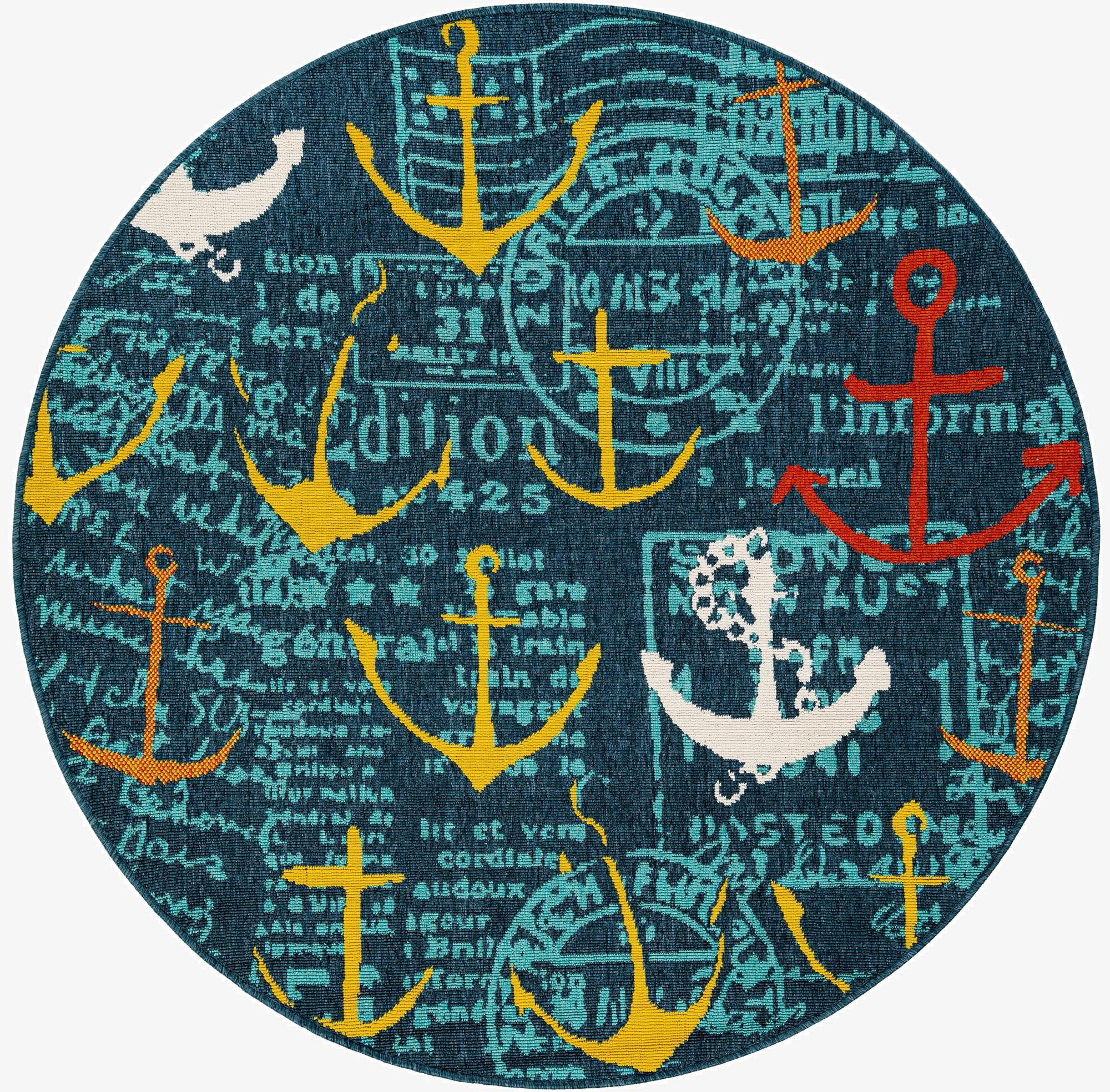 5' x 5'  Washable Coastal Indoor / Outdoor Round Rug