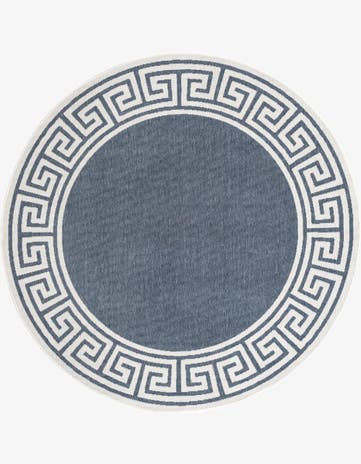 Navy Blue Easy-Clean Coastal Indoor / Outdoor Round Rug