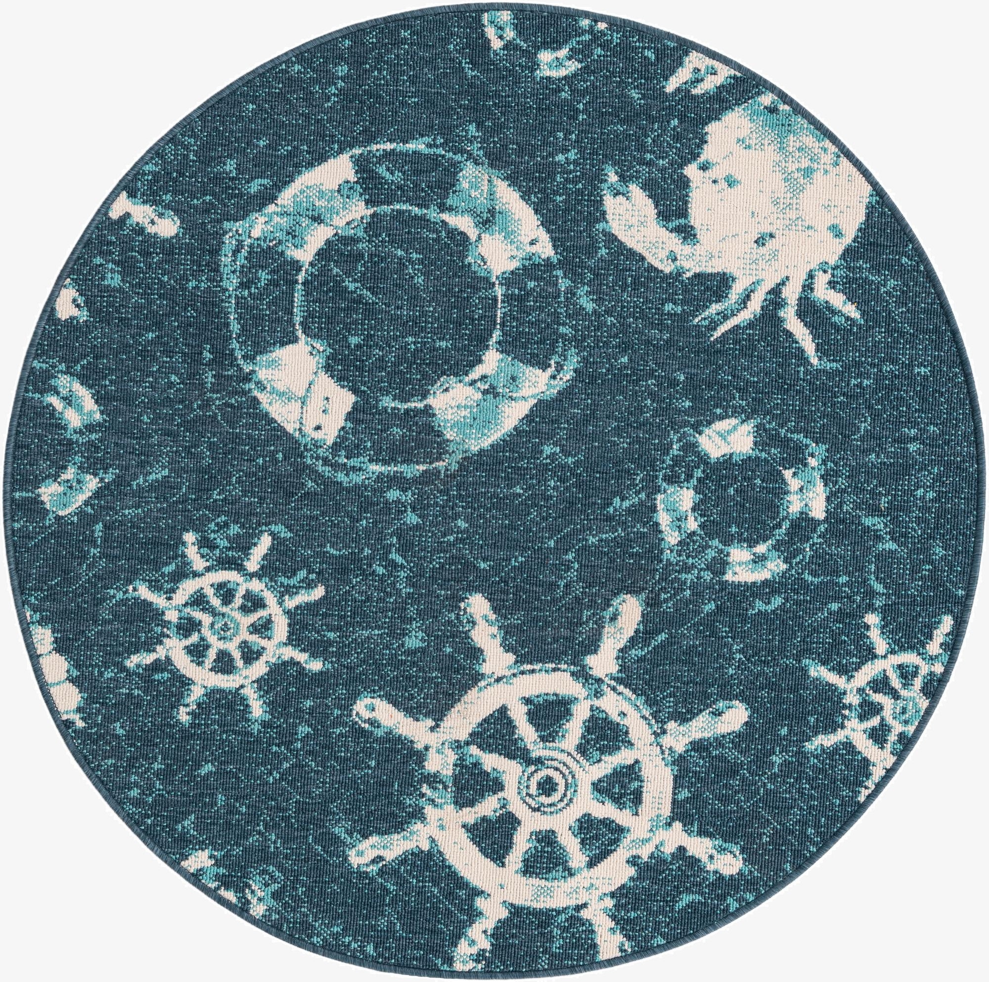 4' x 4'  Washable Coastal Indoor / Outdoor Round Rug