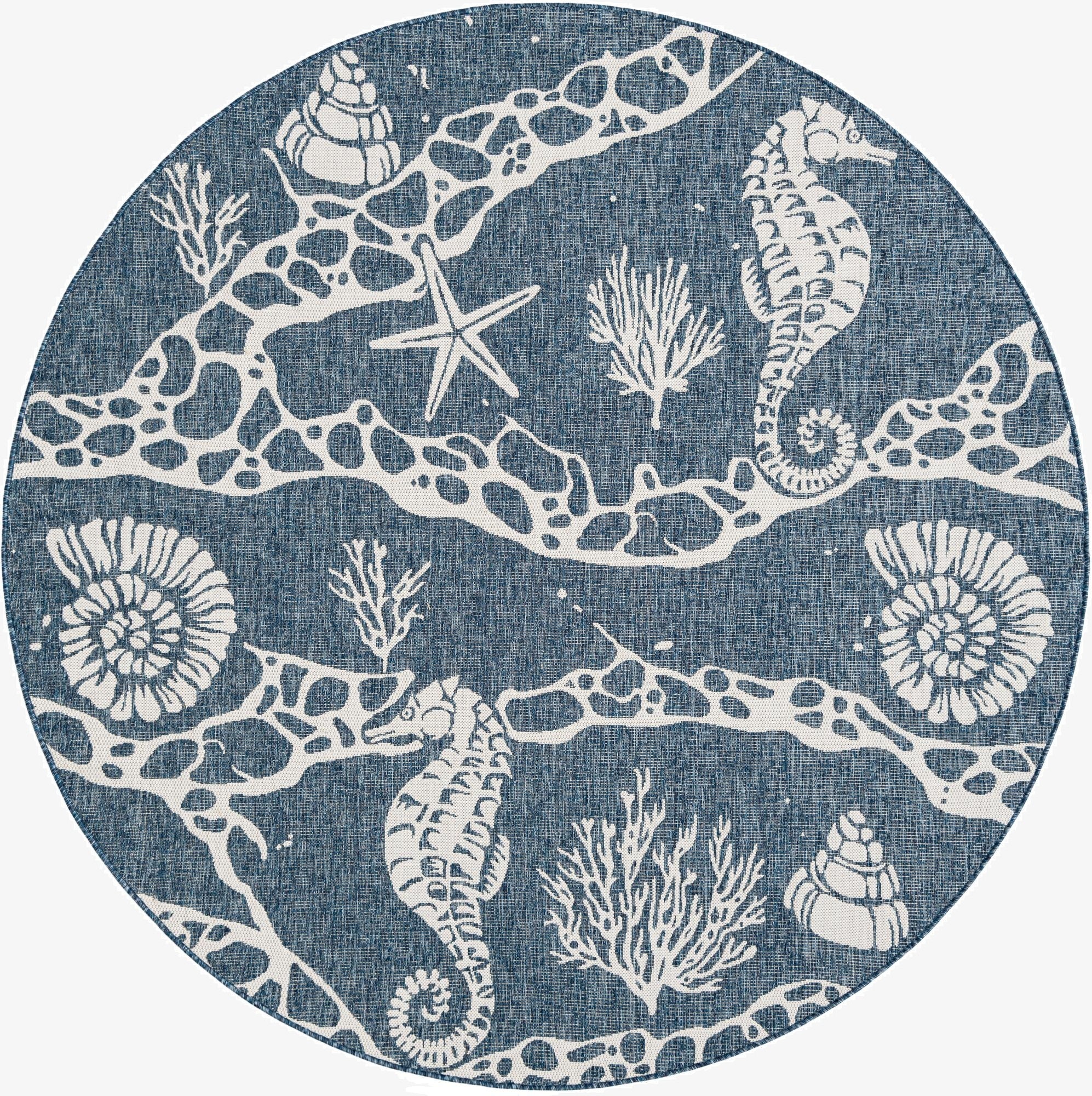 Primary image 7' 10 x 7' 10  Washable Coastal Indoor / Outdoor Round Rug