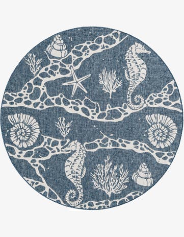 7' 10 x 7' 10 Easy-Clean Coastal Indoor / Outdoor Round Rug
