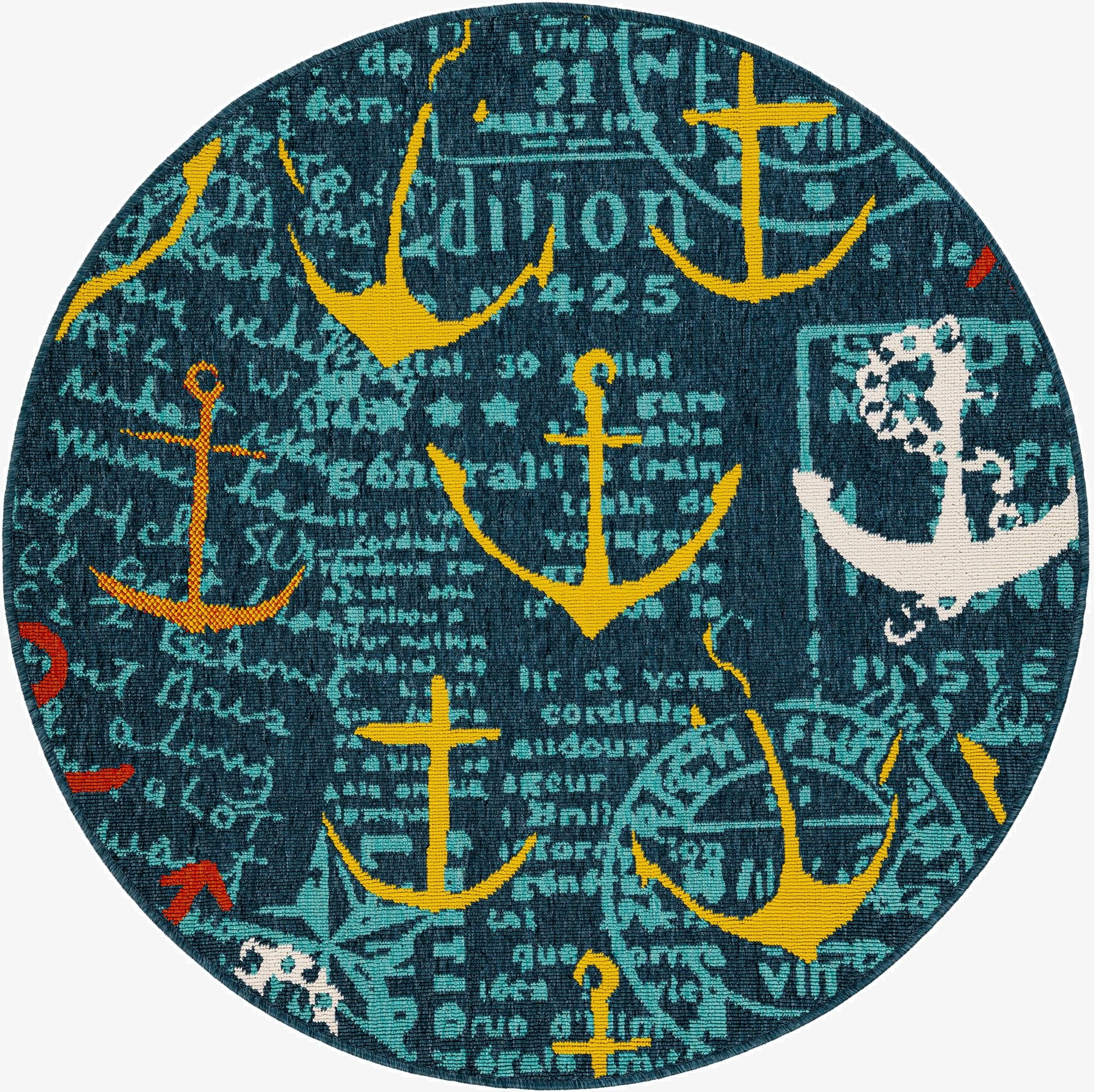 4' x 4'  Washable Coastal Indoor / Outdoor Round Rug