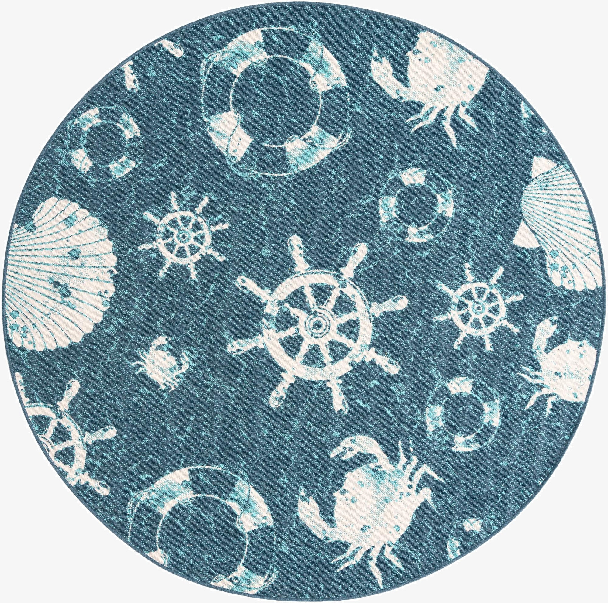 7' x 7'  Washable Coastal Indoor / Outdoor Round Rug