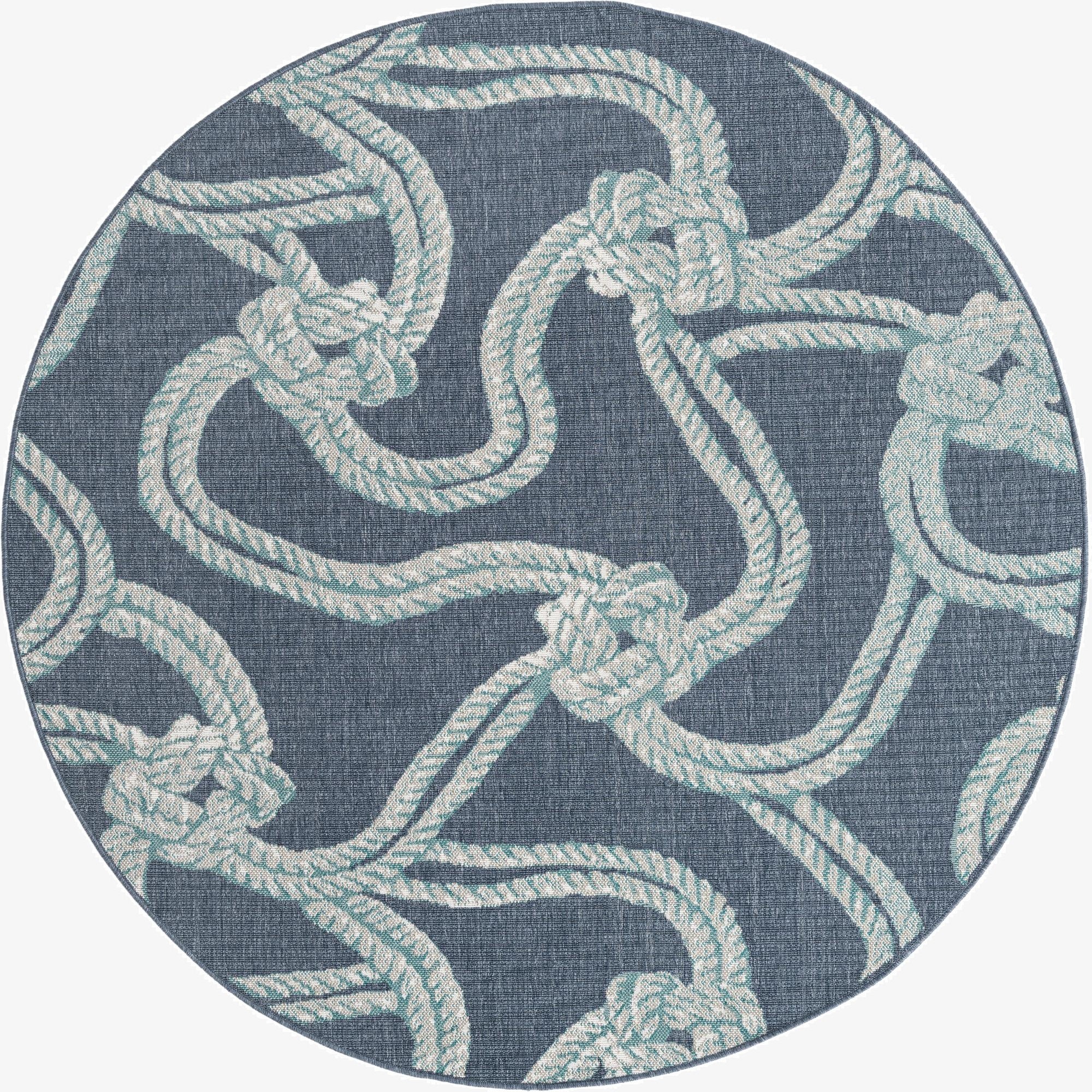 7' x 7'  Washable Coastal Indoor / Outdoor Round Rug