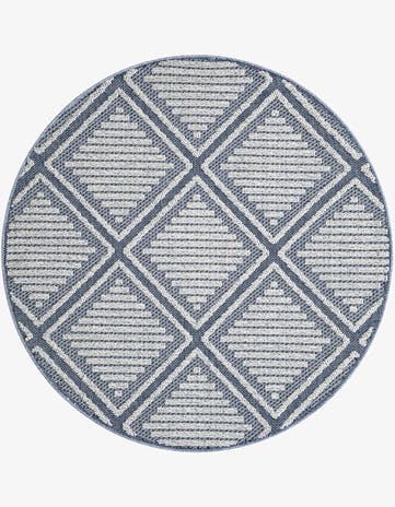 Navy Blue Easy-Clean Lattice Indoor / Outdoor Round Rug