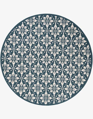 Navy Blue Easy-Clean Lattice Indoor / Outdoor Round Rug