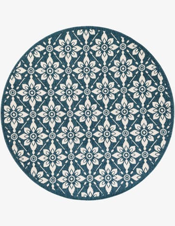 Navy Blue Easy-Clean Lattice Indoor / Outdoor Round Rug