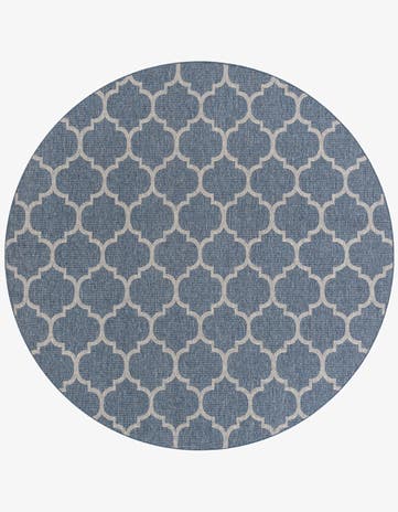 Navy Blue Easy-Clean Lattice Indoor / Outdoor Round Rug