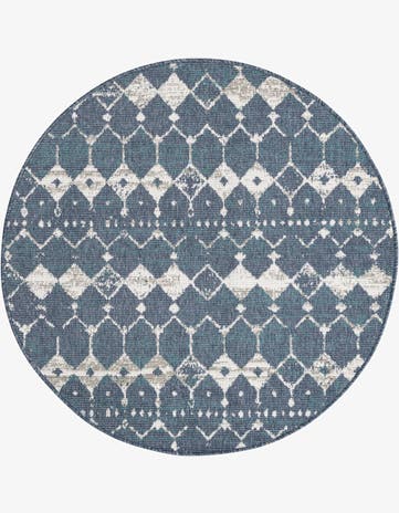 Navy Blue Easy-Clean Lattice Indoor / Outdoor Round Rug
