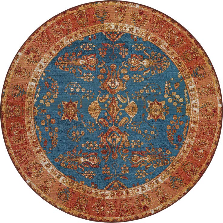 Detail image of 6' x 6' Easy-Clean Traditional Indoor / Outdoor Round Rug